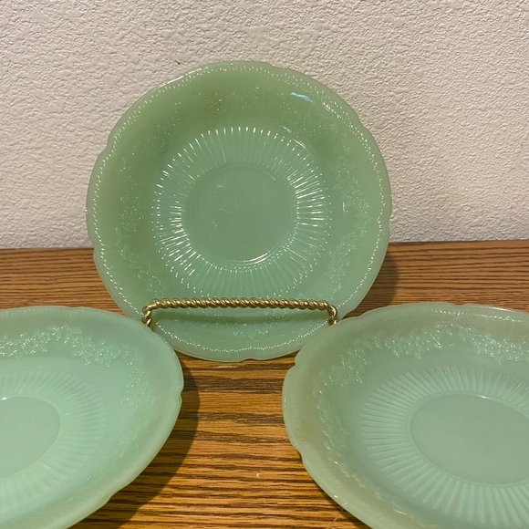 Three Vintage Fire King Green Saucers - Picture 2 of 8